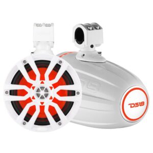 DS18 NXL-X6TPWH White 6.5″ 300 Watt Waterproof Marine Wake Tower Speakers With RGB LED Lights