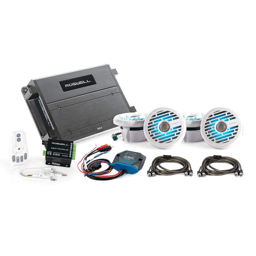 Roswell R1 6.5" Marine Audio Package With RGB Remote & Controller - White