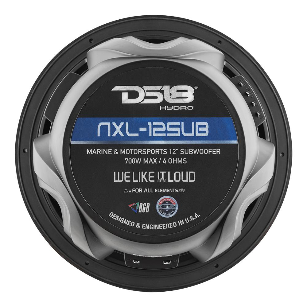DS18 NXL12SUBBK Black/Silver 12" 700 Watt Waterproof Marine Subwoofer With RGB LED Accent Lighting - Image 5
