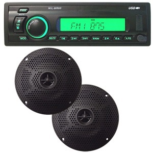 Milennia MILMPK6 AM/FM Radio Receiver USB SD Card Slot 2 Coaxial Waterproof Speakers Marine Stereo System