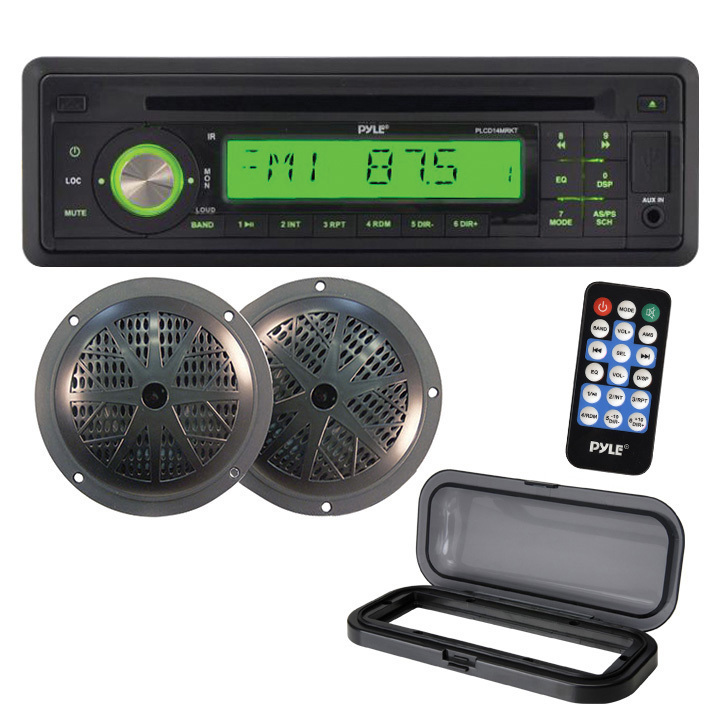 Pyle PLCD14MRKT Black AM/FM Radio Receiver CD Player With 2 Waterproof Speakers Splash Cover Wireless Remote