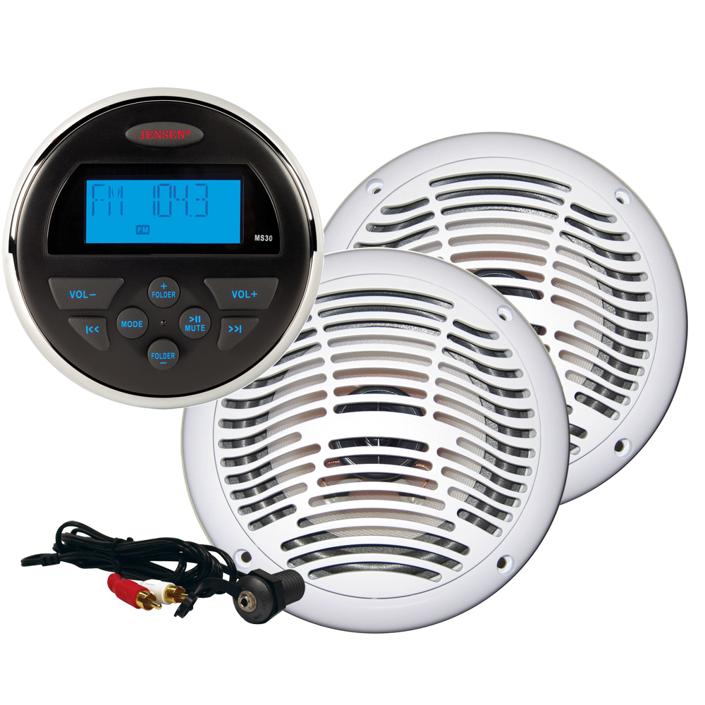 JENSEN CPM100 AM/FM Radio Receiver USB Waterproof Gauge Size Marine Stereo With Waterproof Speakers And Audio Input Cable
