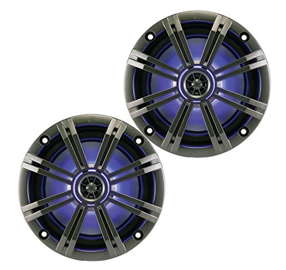 Kicker KM654LCW/KMTES 6.5" Coaxial Waterproof Marine Speakers With LED Accent Lighting And Wakeboard Tower Enclosures - Image 2