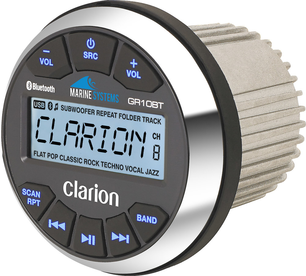 Clarion GR10BTPKG AM/FM Radio Receiver Weather Band USB Port Bluetooth Gauge Sized Waterproof Marine Stereo With 5 Channel Amp 4 Waterproof Speakers And Subwoofer With RGB LED Accent Lighting - Image 4