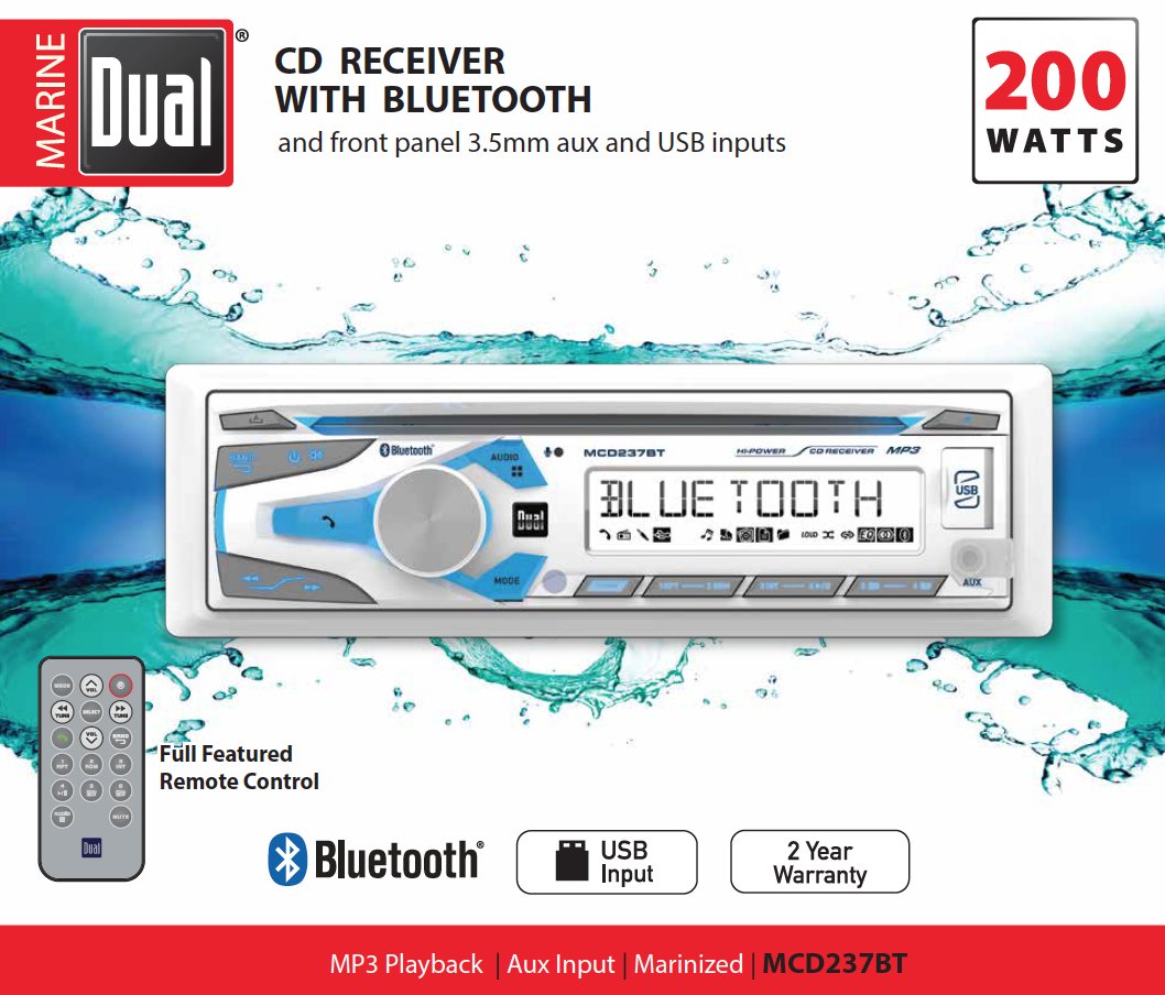 Dual MCD237BT AM/FM Radio Receiver CD Player USB Port Bluetooth 200 Watt Marine Stereo - Image 3