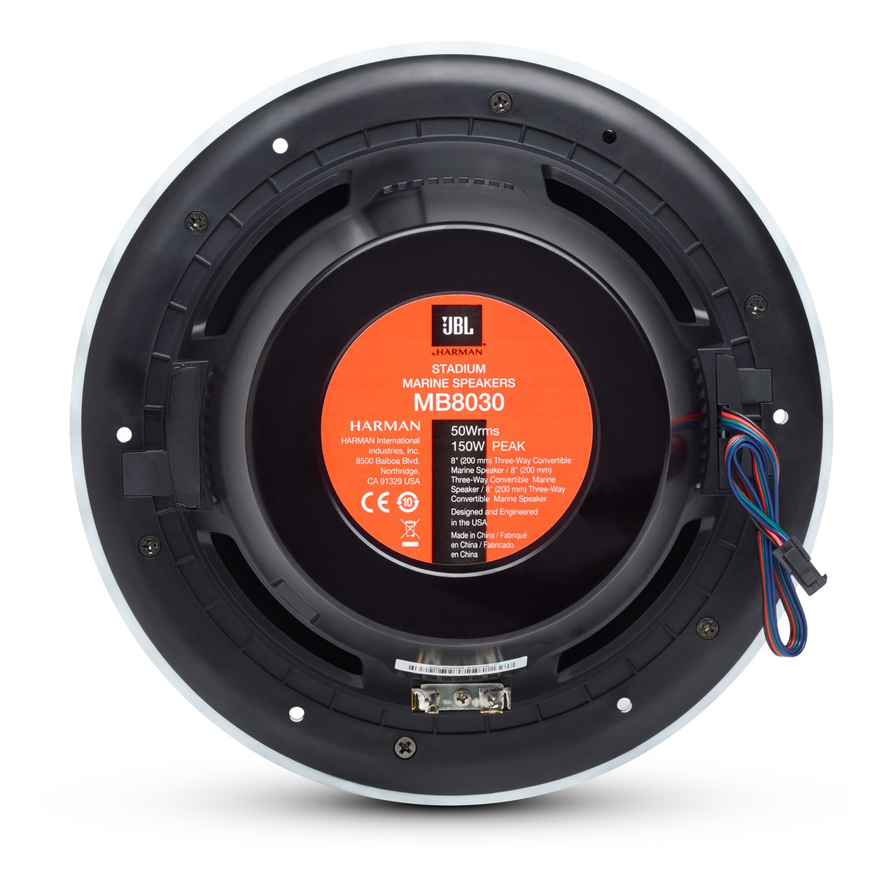 JBL MB8030AM Black 8" Coaxial Stadium Series 150 Watt Waterproof Marine Speakers With LED Accent Lighting - Image 3