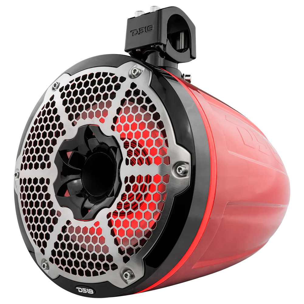 DS18 NXL-X10TPNEORD HYDRO 10" Neodymium Marine Wake Tower Speakers With Built-In Passive Radiator, 1" Driver & RGB LED Lights - 900W - Red - Image 4